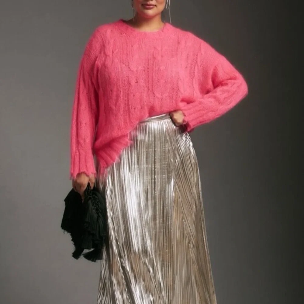 NWOT Anthropologie Hot Pink Distressed Sweater sz S - Picture 3 of 9